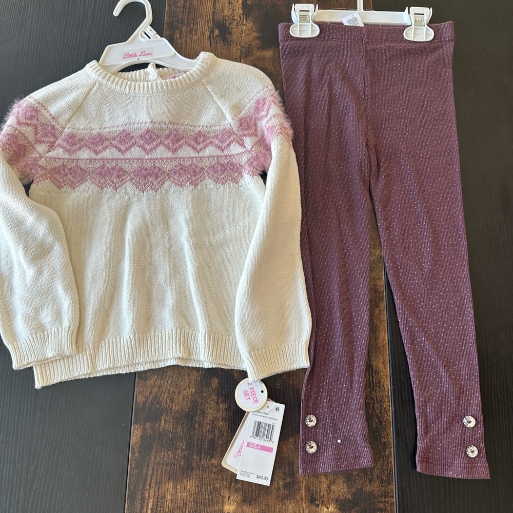 Little Lass Cream Knit Sweater Pant Set